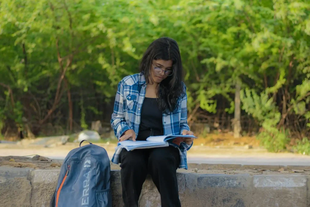 A girl studying for her exams