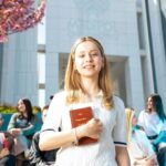 Students socialising at the campus of a university