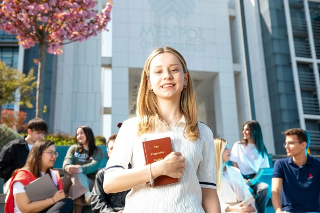 Students socialising at the campus of a university